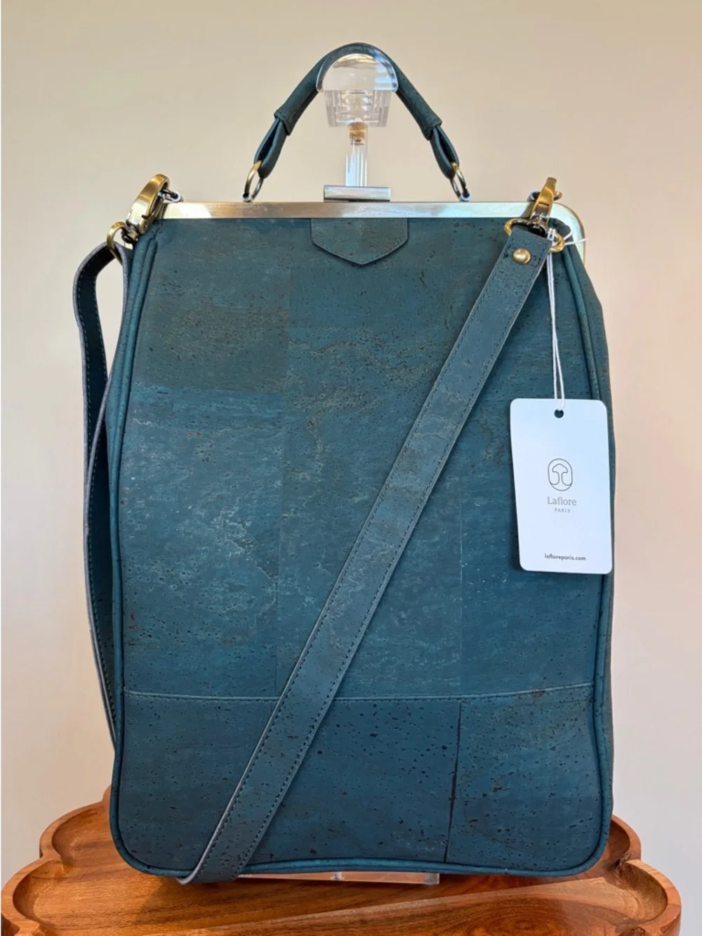 Bobobark La Flore Paris Premium Cork Emerald Green Convertible Backpack EUC